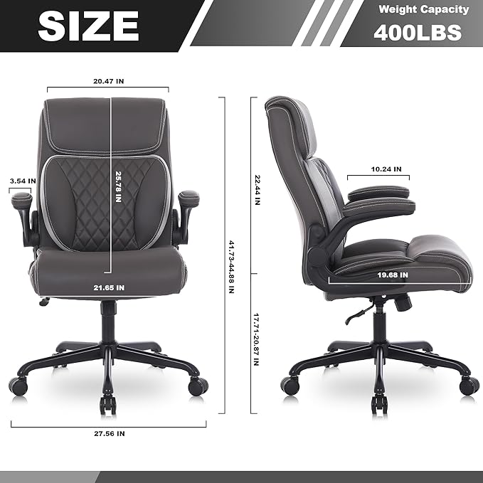 Youhauchair Executive Office Chair, Ergonomic PU Leather Computer Desk Chair with Lumbar Support, Flip-up Armrests and Adjustable Height, for Home Office, Brown