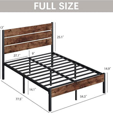 Full Bed Frame with Headboard and Footboard, Metal Full Bed Frame with Under Bed Storage, All-Metal Support System, No Box Spring Needed, Easy Assembly,Rustic Brown