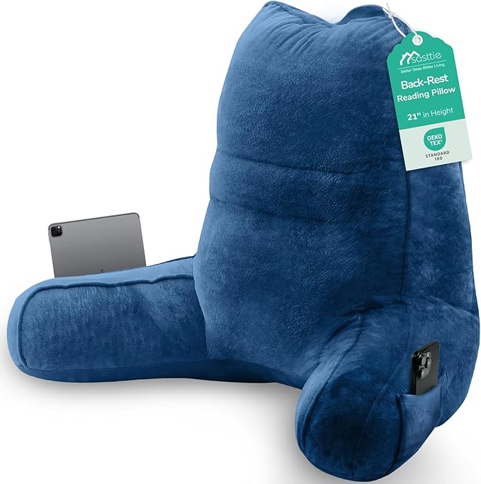 Sasttie Reading Pillow, Pillows for Reading or Relaxing – Ergonomic Support for Head, Neck, Back, and Lumbar, 21-Inch, Navy Blue