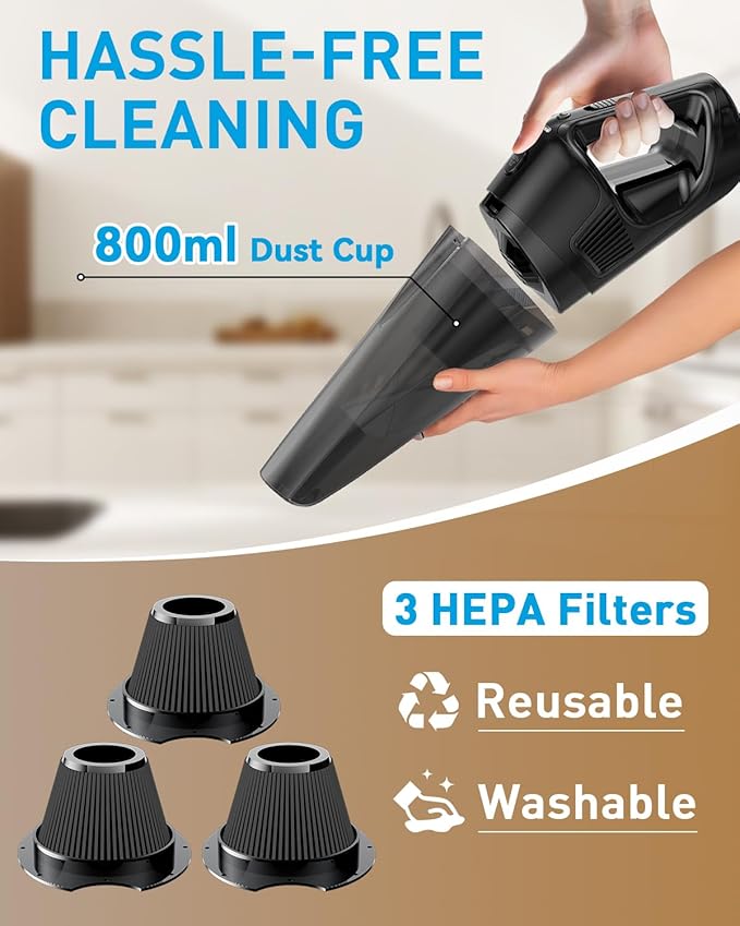 PowerSpeed CleanView Portable Handheld Vacuum - 16000Pa Strong Suction Powerful with 800mL Dust Cup and LED Light - Cordless Vacuum Cleaner for Home Daily Quick Clean - for Dust/Pet Hair/Floor Debris