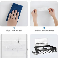 Fab Glass and Mirror 5-Pack Shower Caddy, Black - Shower Organizer & Shelves for Efficient Storage, Bathroom Caddy for Wall Organizer, Durable Wall Caddy