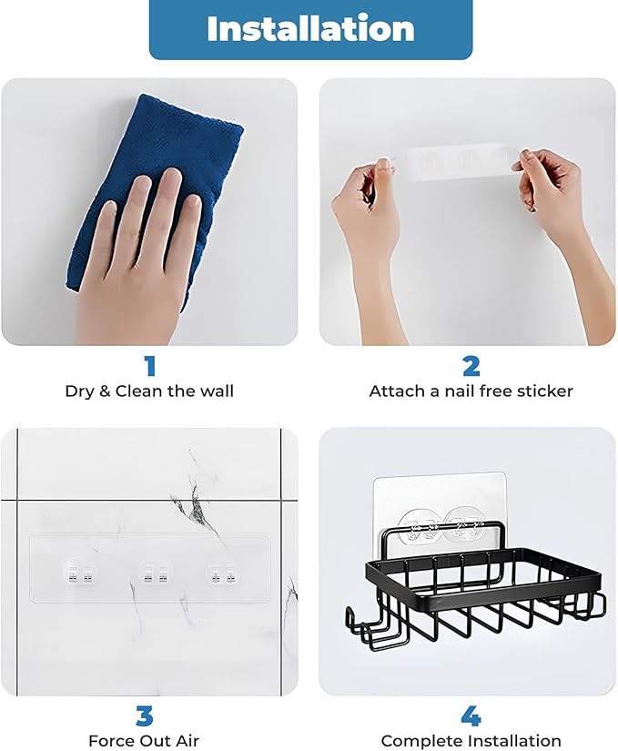 Fab Glass and Mirror 5-Pack Shower Caddy, Black - Shower Organizer & Shelves for Efficient Storage, Bathroom Caddy for Wall Organizer, Durable Wall Caddy