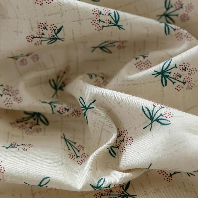 mixinni Country Style Duvet Cover Twin Size - Cottagecore Green Floral Vintage Bedding 3PC with Bow Ties Pillowcases, 100% Cotton Soft Aesthetic Boho Comforter Cover for Girls-Twin XL Size