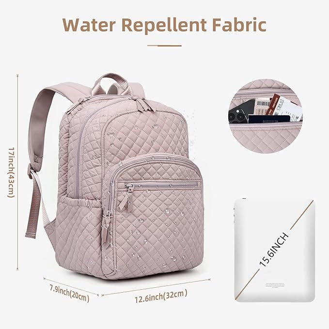 Backpack for Women,College Backpack,Quilted Casual Daypack,Waterproof Bookbag for 17Inch Laptop