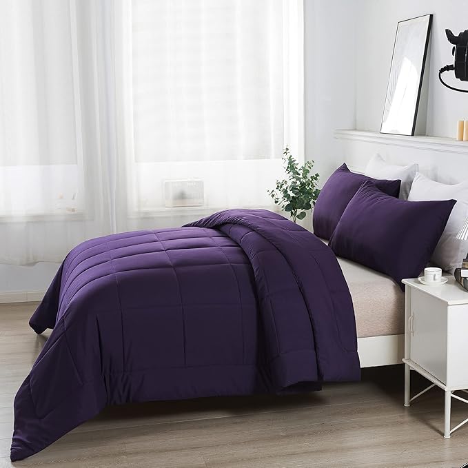 DOWNCOOL Queen Comforter Set -All Season Bedding Comforters Sets with 2 Pillow Cases-3 Pieces Bedding Sets Queen -Down Alternative Purple Queen Size Comforter Sets(88"x92")