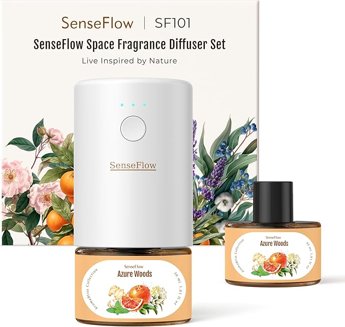 SF101 Pro Waterless Plug-In Air Freshener, 100% Plant-Based Ultrasonic Diffuser, Adjustable 120-Day Scent Air Mist, Covers 100㎡ for Home, Hotel-Azure Woods