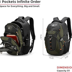 Swissdigital Design Laptop Backpack with USB Charging Port, Travel Backpack Fits 15.6 inches Computer, 31L College School Backpack for Men, Olive/Black | SD803-26