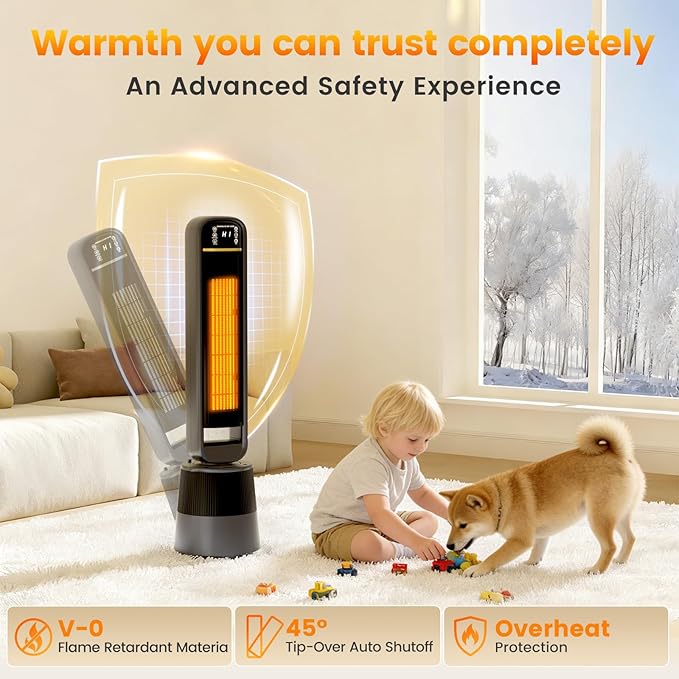 Auertech Space Heater with Humidifier, 2 in 1 Portable Electric Heater with 1.75L Water Tank, Oscillating Room Heaters with 12H Timer, 35.5" Tower Heaters for Indoor Use Large Room, Office, Bedroom