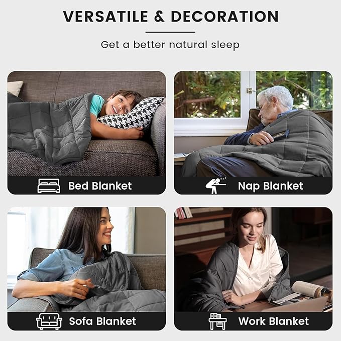 ZonLi Weighted Blanket (60"x80", 15lbs, Dark Grey) Queen Size Weighted Blanket for Adults, High Breathability Cooling Heavy Blanket, Soft Material with Premium Glass Beads, All-Season, Easy Care