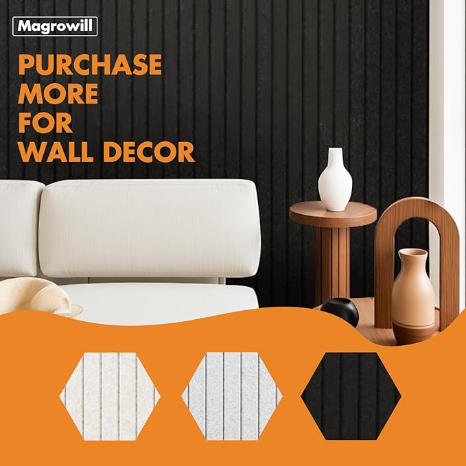 Cork Board Tiles for Wall with Push Pins, 36" x 24" Slat Bulletin Board Sets, Self-Adhesive Pin Board | Magrowill 6 Packs Felt Panels for Office Home Classroom Dorm Interior Wall Decor