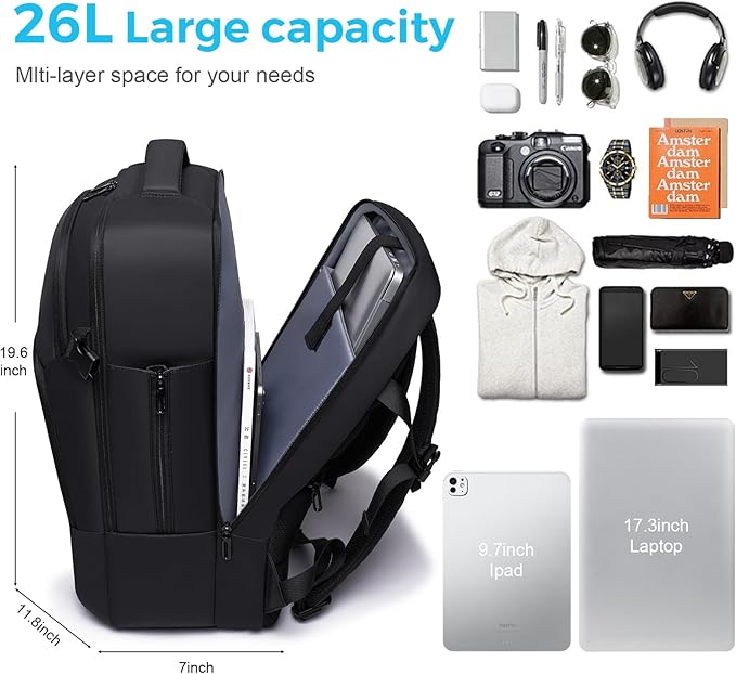 Travel Backpack for Men, 17.3 Inches Business Laptop Backpack Water-Resistant Carry on Airline Approved 18x14x8 Luggage Backpack with USB Charger Port