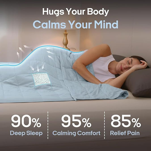 ZonLi Weighted Blanket 15lbs (48''x72'', Twin Size, Cambridge Blue), Cooling Weighted Blankets for Adults, High Breathability Heavy Blanket, Soft Material with Premium Glass Beads
