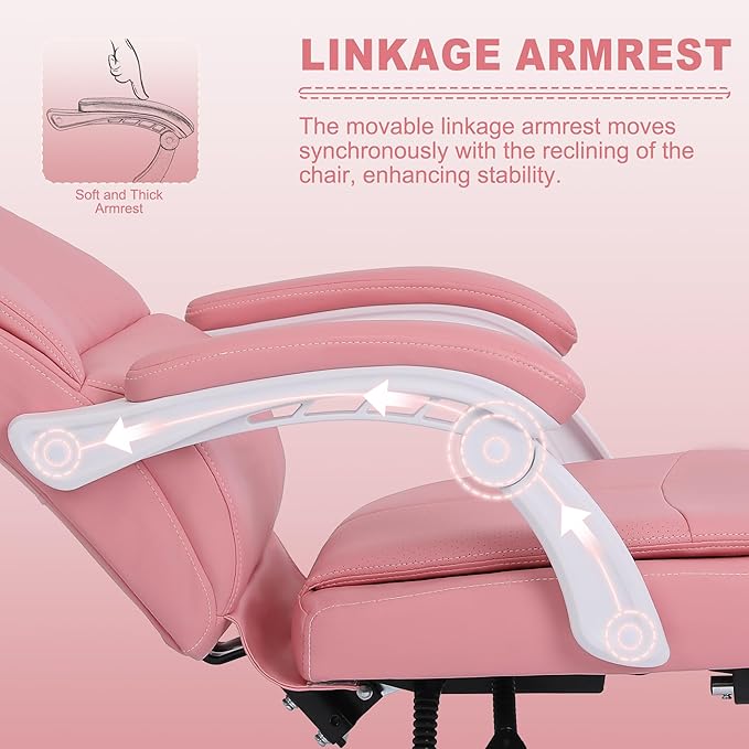 Misolant Big and Tall Office Chair with Footrest, High Back Desk Chair with Linkage Armrest, 90-155° Recline Executive Computer Chairs with Adjustable Height for Home