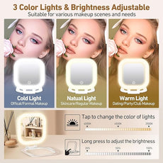 Travel Mirror with Light, Compact Mirrors, 1x/30x Magnifying Mirror with 3 Color Lights and Adjustable Brightness, 4.5x3.9 inch Small Compact Hangable Hand Pocket Mirrors, Comes with Tweezer