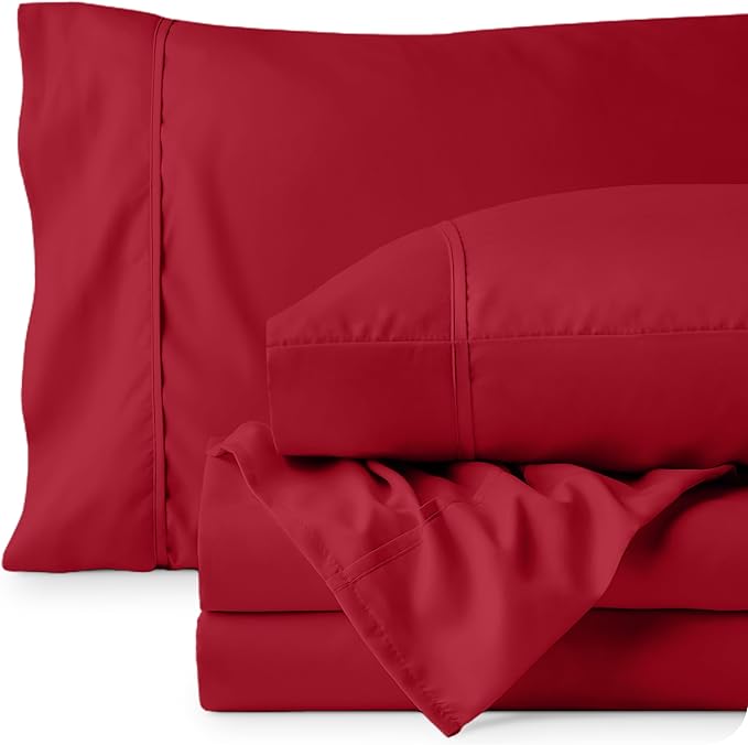 Bare Home Full Sheet Set - Luxury 1800 Ultra-Soft Microfiber Full Bed Sheets - Double Brushed - Deep Pockets - Easy Fit - 4 Piece Set - Bedding Sheets & Pillowcases (Full, Red) BareHome