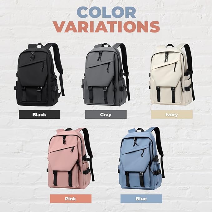 Men’s and Women’s Classic Large Capacity Backpack, Durable Fabric, Multiple Pockets, Adjustable Straps, Waterproof, Fits 15.6-Inch Laptop for Work and Travel (Ivory)