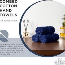 100% Cotton Hand Towel Set of 4, (16 x 28 inches) Sustainable, Soft, Highly Absorbent, Quick Drying, Combed Cotton Hand Towels Pack of 4 Ideal for Hotels, Spa, Bathroom, Dorm, Navy Blue
