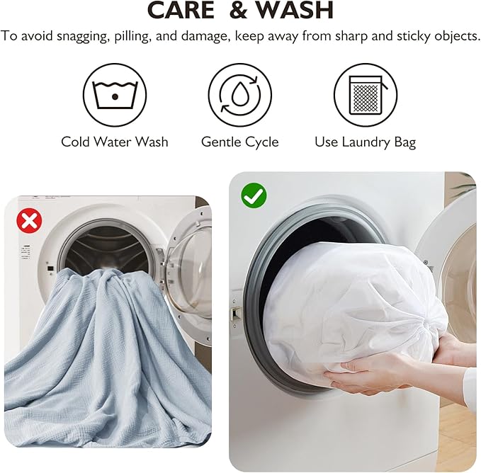 EMME Muslin Cotton Duvet Cover Set Blue King Size Linen Like Soft Breathable Lightweight Summer Comforter Cover Set with Zipper Closure (Blue, King, 104"x90")
