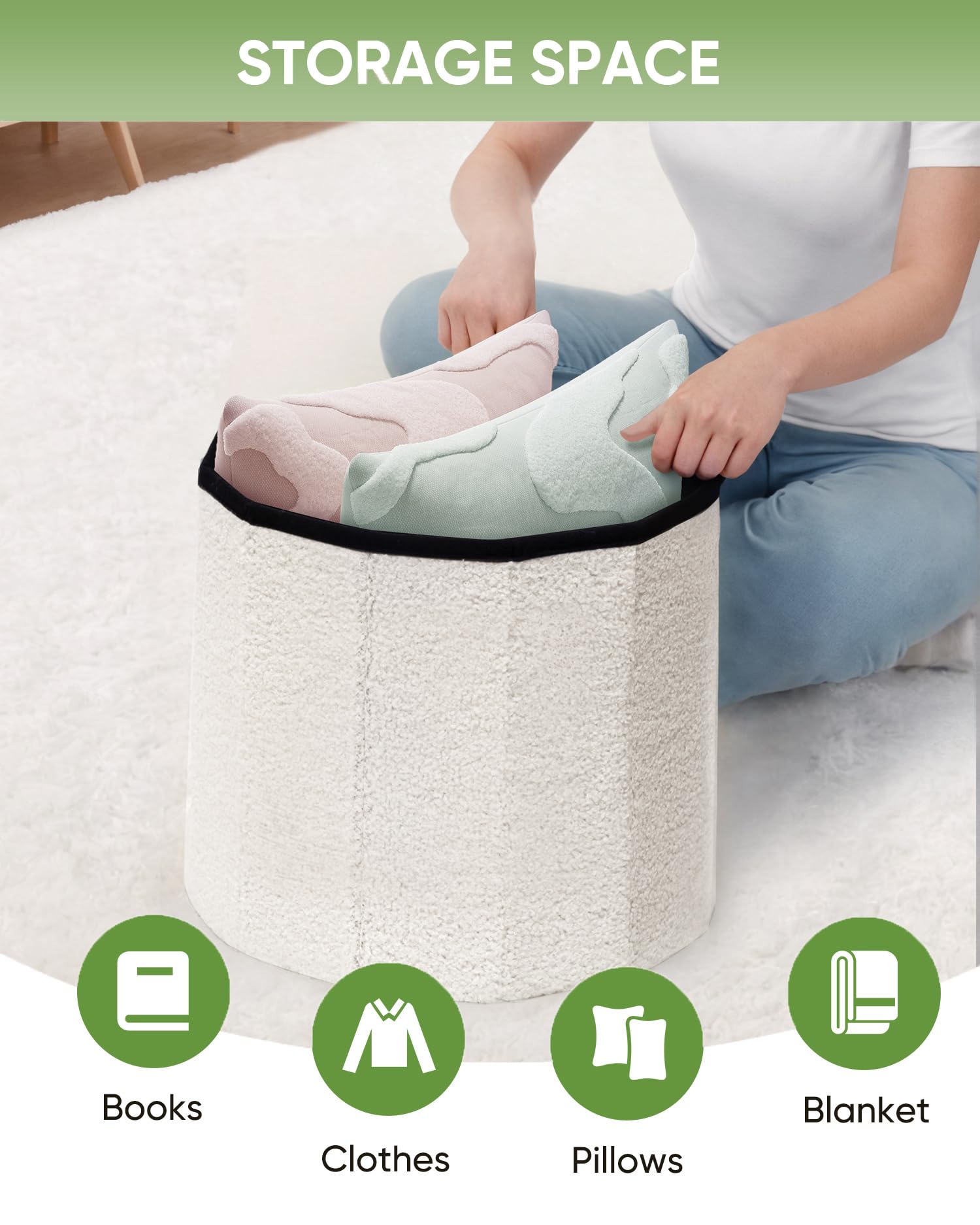 B FSOBEIIALEO Storage Ottoman Cube, Flowers Shaped Ottomans with Storage Foot Stool Footrest for Lving Room, Boucle Ottoman Seat for Dorm Room,Faux Teddy Fur,White 12.6"x12.6"x12.6" Dormly
