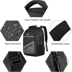 MATEIN 17 Inch Backpack for Men, Professional Work Office Laptop Backpack with USB Charging Port & Trolley Sleeve, Water Resistant Large College Daypack Travel Carry On, Black Grey