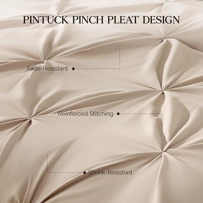 Andency Wheat Comforter Queen Size(90x90Inch), 3 Pieces Lightweight Pinch Pleat Comforter Sets for Queen Bed, Soft Microfiber Bedding Comforter Set(1 Pintuck Comforter and 2 Pillowcases)