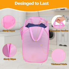 Foldable Laundry Basket, Pop Up Laundry Hamper with Handles, Collapsible Basket with Handy Pocket, Privacy Protection, Easy Carry Reinforced Clothes Hamper for Dorm, Bedrooms, Bathrooms, Travel Pink