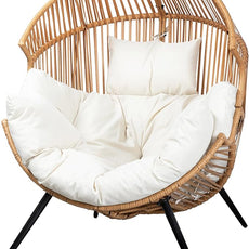 Vongrasig Comfy Wicker Egg Chair, Soft Thick Cushion Rattan Lounge Chair, High Capacity Steel Frame, Reading Chair for Living Room, Bedroom, Dorm Rooms (Beige)