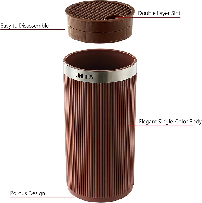 Knife Block Without Knives, JINLIFA Kitchen Knife Holder Block, Universal Knife Storage Organizer Stand Rack for Countertop (Stylish Brown Color)