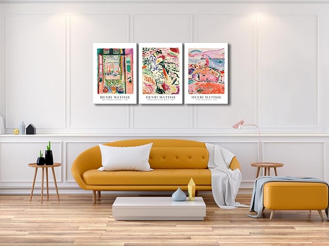 Wieco Art 3 Piece Henri Mattise Canvas Wall Art Abstract Colorful Matisse Posters Canvas Prints for Wall and Home Office Decorations