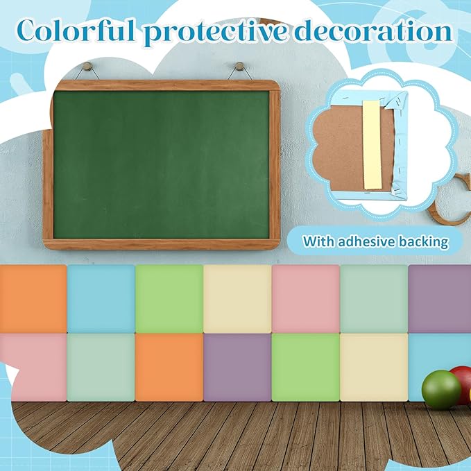8 Pack Wall Padding for Playroom Peel and Stick Headboard 11.81" x 11.81" x 1.18" 3D Anti Collision Upholstered Wall Panels Self Adhesive Headboard Panel for Protection (Fresh Colors)