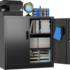 SUXXAN Metal Storage Cabinet with Pegboard 31.5”H×31.5”W×16.5”D, Lockable Rolling Steel Storage Cabinet with 2 Adjustable Shelves and Door for Garage, Office, Kitchen, Assembly Required(Black)