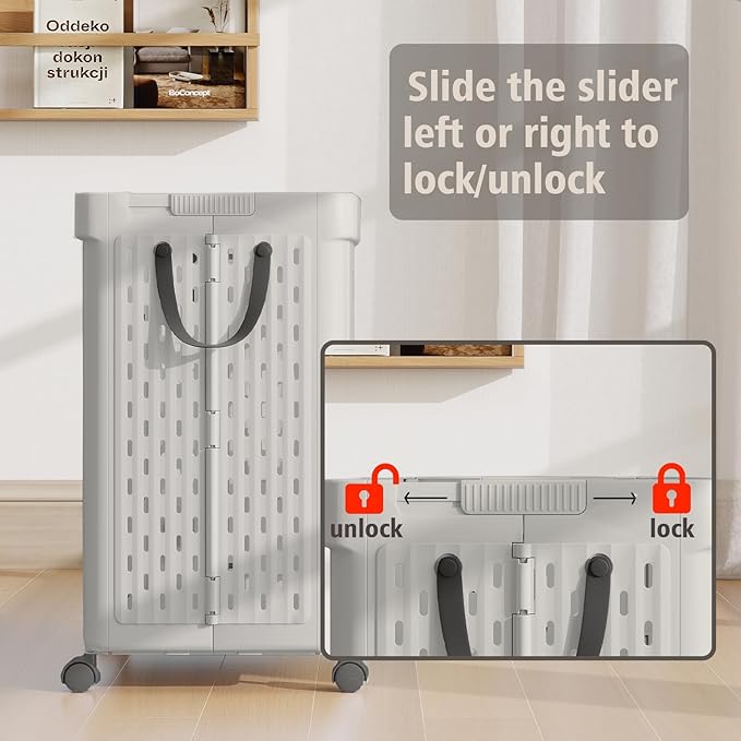 UAK Laundry Basket with Wheels, Collapsible Plastic Laundry Hamper with Handle, Foldable Laundry Basket Organizer for Laundry and Bathroom Light Grey, XXXXL (110L)