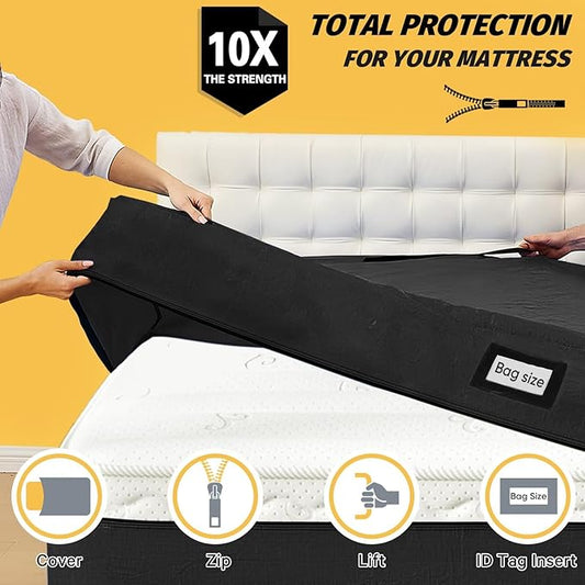 Mattress Bags for Moving and Storage, BETU Waterproof Mattress Protector Mattress Cover California King with 8 Heavy Duty Handles & Zipper Extra Thick Moving Supplies for Bed (86x75x13.5 Black)