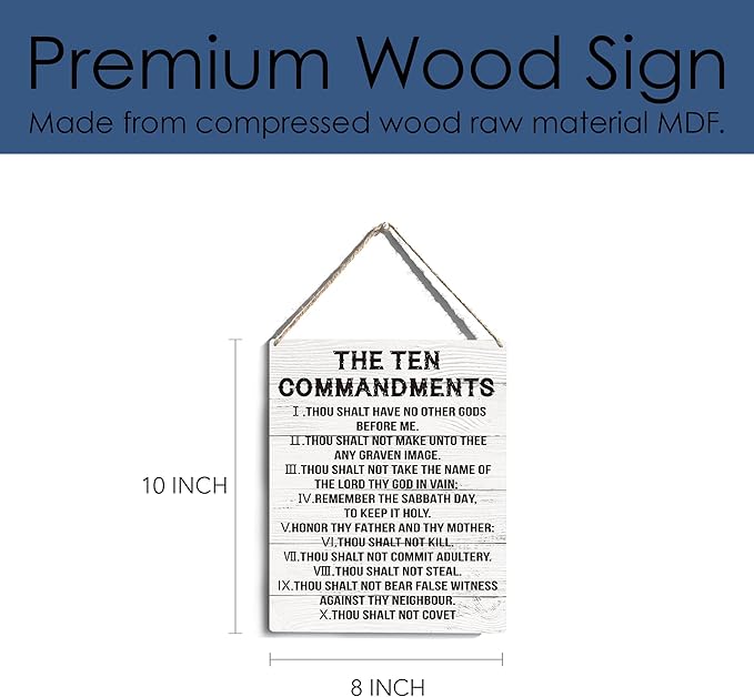 YCYD Inspirational Ten Commandments Wall Art,10 Commandments Wall Decor Poster, Christian Bible Verse Wall Art Religious Home Decor Rustic Wooden Hanging Sign for Living Room Bedroom Office 10x8 IN