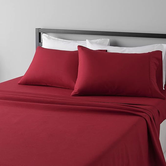 Amazon Basics Lightweight Super Soft Easy Care Microfiber 4-Piece Bed Sheet Set with 14-Inch Deep Pockets, King, Burgundy, Solid AmazonBasics
