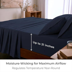 Mellanni Full Sheet Set - 6-Piece Iconic Collection Bedding, (Including 4 Pillowcases), 21-Inch Extra Deep Pocket, Easy Care, Ultra Soft, Cooling Sheets, Brushed Microfiber - Navy Blue