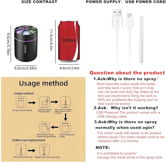 180ml Portable Small Humidifier with Colorful LED Night Light, USB Personal Desktop Humidifier for Car Home Office Travel, Auto Shut-Off, 2 Mist Modes, Super Quiet