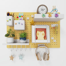 Metal Pegboard Kit — Carbon Steel Pegboards with 26 Accessories, Pegboard Wall Organizer for Home, Office, Study Room, Kitchen, Craft Room & Gaming Setup — 24″ × 16″ Yellow Peg Board