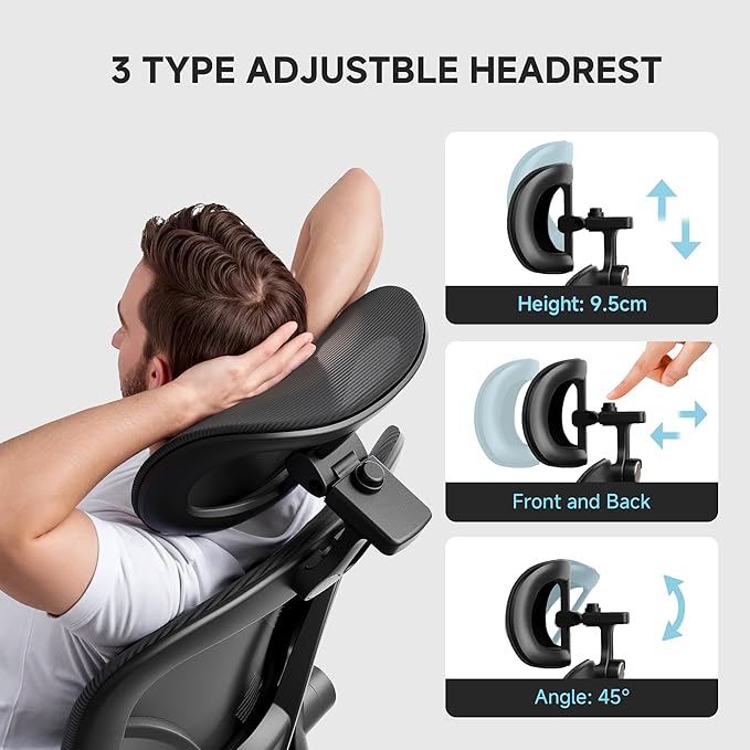 Ergonomic Office Chair, 330 lbs Home Mesh Desk Office Chair with Adjustable Lumbar Support & Headrest, Flip-up Armrests for Long Hours, Black