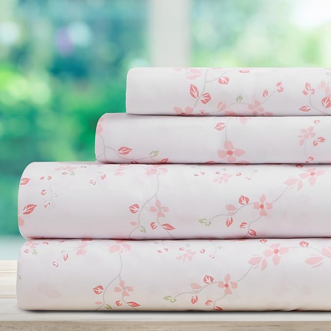 DREAMCARE King Size Sheets - Floral Sheets Bed Set - 4pcs King Sheet - Cooling Bed Sheets - King Size Sheet Sets - Soft & Long Lasting - Floral Blossom DREAMCARE