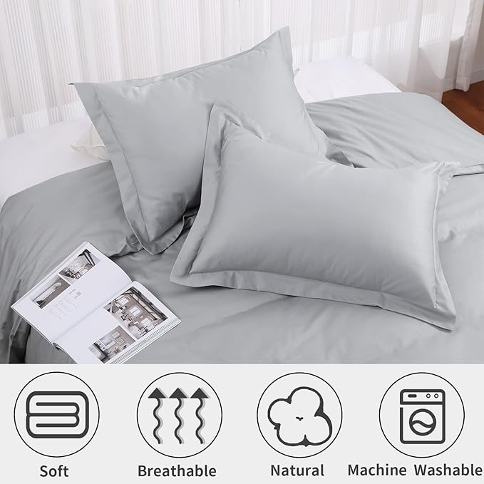 Twin/Twin-XL Duvet Cover Set,100% Egyptian Cotton 2Pcs Bedding Set-1 Duvet Cover(No Insert) with 1 PillowSham,400 Thread Count Super Soft Cover with Corner Ties(Twin/Twin-XL 68x90 Inches, Gray)