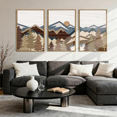 BINCUE Large Mountain Wall Art Vintage Mountains Office Framed Canvas 3 Piece Artwork 16x24 Inch for Living Room Bedroom Décor