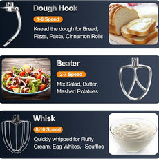 Stand Mixer, 6.5QT 10-Speed Tilt-Head Electric Stand Mixer, 3-In-1 Kitchen Mixer with Bowl, Dough Hook, Whisk and Beater, Food Mixer for Baking, Cake and Most Home Cooks, Beige