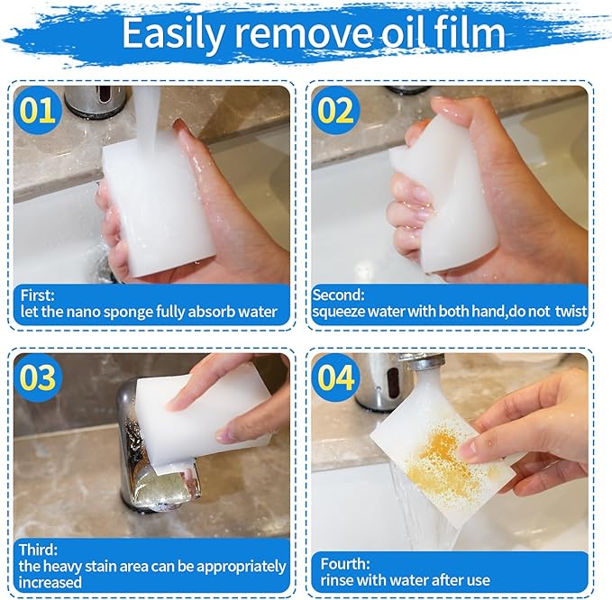 100-Pack Magic Cleaning Sponges Eraser, Multi-Functional Melamine Sponge Foam Cleaning Pads for Household Kitchen Bathroom Furniture Bathtub Sink Cleaning Kitchen Dish Sponge, 3.1"x1.9"x1.2"