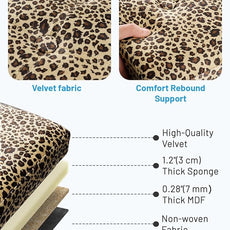 Storage Ottoman Foot Rest Stool, Small Velvet Storage Ottomans Bench, Folding Footstool with Side Pockets, Foot Rest Under Desk for Living Room Bedroom, 17x13x13 in, Leopard Print 2 Pack