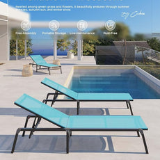 Aluminum Chaise Lounge Ourdoor - Foldable & Assemble Free Outdoor Lounge Chair with 5 Adjustable Backrest, Patio Lounge Chair for Outside Poolside Beach Pool, Lake Blue