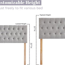 Kingfun Cal King Size Headboard only, Modern Button Tufted Upholstered Headboards, Premium Linen Fabric Headboard with Wooden Legs, Adjustable Solid Wood Head Board, Grey