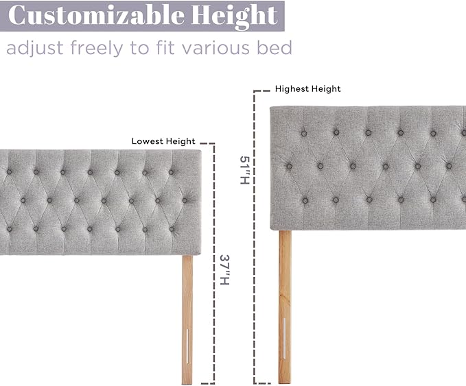 Kingfun Cal King Size Headboard only, Modern Button Tufted Upholstered Headboards, Premium Linen Fabric Headboard with Wooden Legs, Adjustable Solid Wood Head Board, Grey
