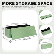 PINPLUS Storage Ottoman Bench Sherpa Ottoman Foot Rest, Foldable Boucle Ottomans Large Storage Box Entryway Bench for Dorm, Green 43.3'' x 15'' x 15''