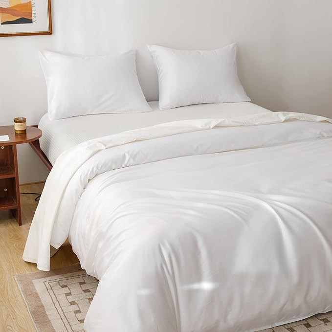 HeimenAogo 600TC Egyptian Cotton Duvet Cover California King Size Sateen Weave, Silky Soft and Breathable Bedding Set with Zipper Closure, Long Staple Cotton Bed Linen Pure White 3Pcs (104"×98")